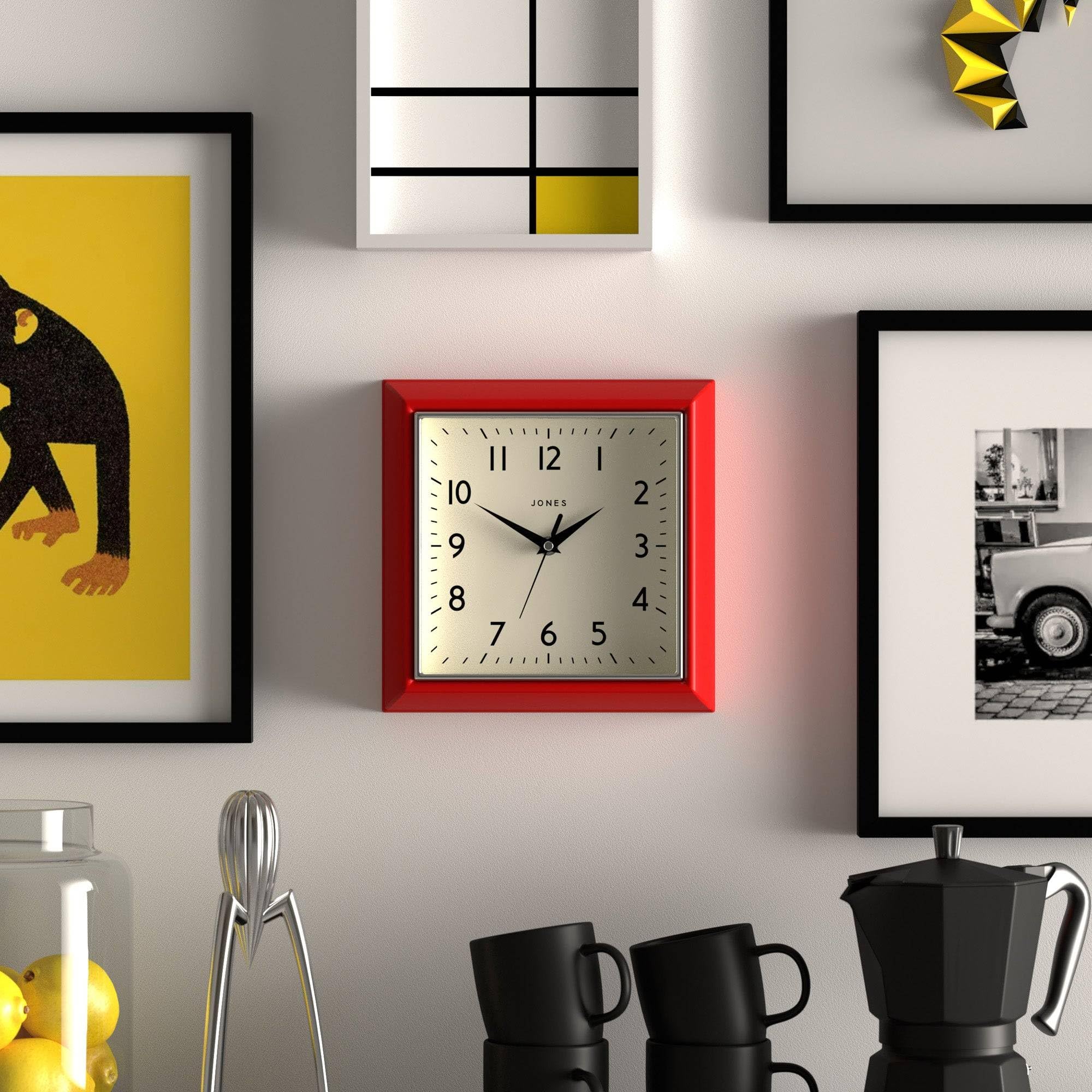 Amazon.com: JONES CLOCKS® Mustard wall Clock | Square Retro Clock